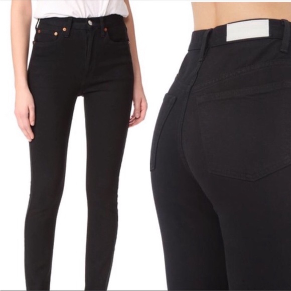 RE/DONE Originals Ultra High Rise Skinny Black size 26 button fly stretchy - Picture 1 of 12